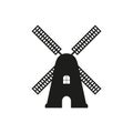 Windmill icon. Vector black silhouette of mill isolated on white background Royalty Free Stock Photo